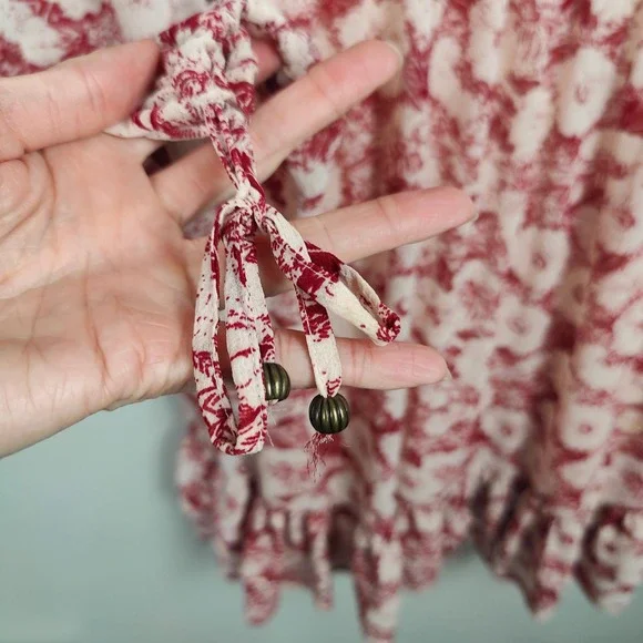 Free People These Dreams Dress Womens Medium Red White‎ Floral Mini Ruffle Trim - Picture 3 of 9